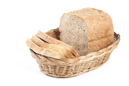 three slices of bread in basket on white background