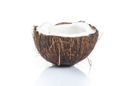 freshly cut out coconut on white background