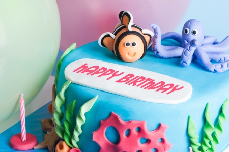 fresh Happy birthday cake with marine decorationの写真素材