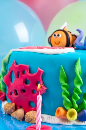 fresh Happy birthday cake with marine decorationの写真素材