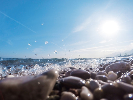 Closeup photograph of Waves coming over camera
