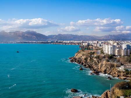 Aerial photograph of Antalya bay in Turkey, Taken by Droneの写真素材