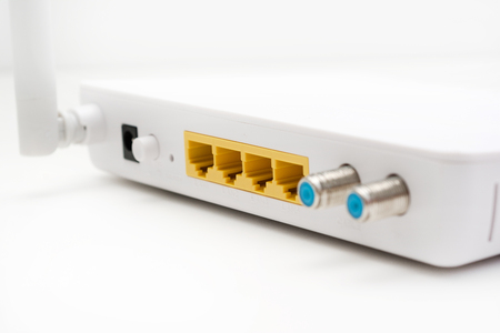 White wireless internet router isolated on white background