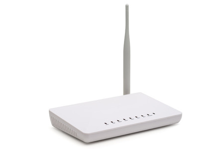 White wireless internet router isolated on white background
