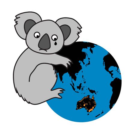Koala which is crying hugs world mapの写真素材