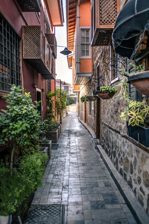 Narrow street in the old town of Antalya, Turkeyのeditorial素材