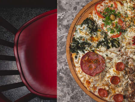 Assorted Argentinian pizza on the marble table.の写真素材