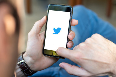 Antalya, TURKEY - November 23, 2020. Cell phone showing Twitter app logo.のeditorial素材
