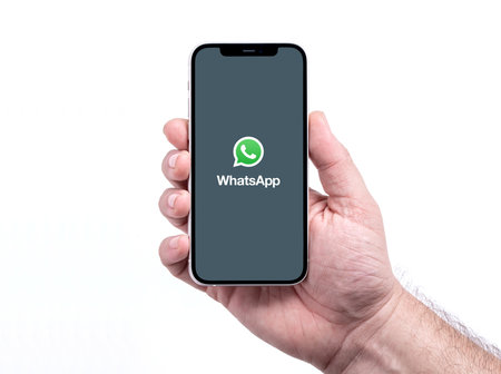 Antalya, TURKEY - December 28, 2020. iPhone 12 smart phone screen showing Whatsapp logo.のeditorial素材