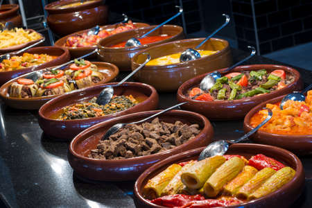 Traditional Turkish food in clay pot in a Turkish restaurant.の写真素材