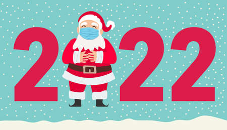 New Year 2022 Santa Claus wearing a face mask due to the covid-19 coronavirus outbreak. New Normal concept.のイラスト素材