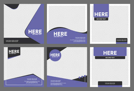 Dark Gray and Lilac color minimal square social media post on transparent background.のイラスト素材