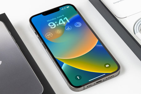 Antalya, TURKEY - June 7, 2022. iPhone 13 Pro with new iOS 16 screen, the next operating system for...