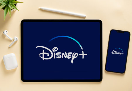 Antalya, TURKEY - June 12, 2022. Disney Plus app icon on iphone smartphone and ipad tablet screenのeditorial素材