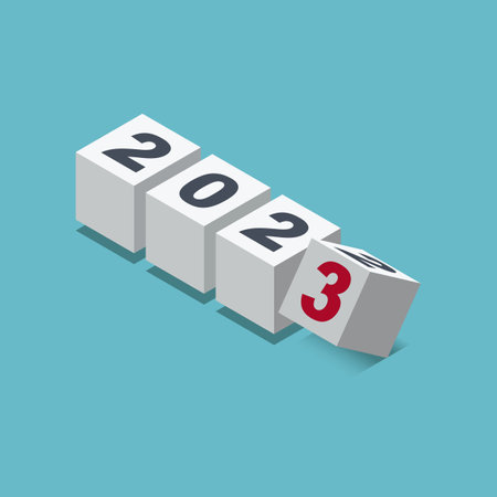 Rotating isometric cubes with text 2022 and 2023. New year, countdown, beginning, future and expectation concept. isometric designのイラスト素材