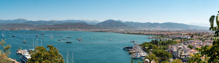 Aerial panoramic view of Fethiye Turkey on a sunny dayの写真素材