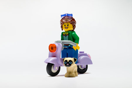 Antalya, Turkey - August 22, 2023: Traveler Lego female character on white backgroundのeditorial素材