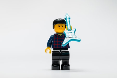 Antalya, Turkey - August 22, 2023: Musician Lego people character on white background