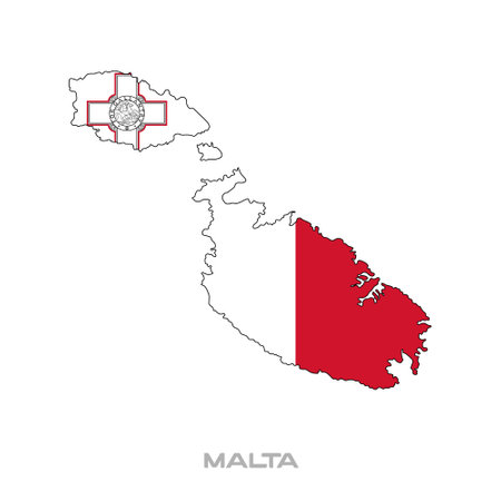 Vector illustration of the flag of Malta with black contours on a white backgroundのイラスト素材