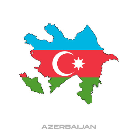 Vector illustration of the flag of Azerbaijan with black contours on a white backgroundのイラスト素材