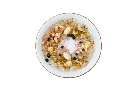 Traditional Turkish Dessert is Asure, Noah's Pudding on white backgroundの写真素材