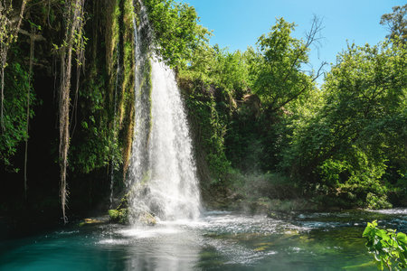 Long exposure image of Duden Waterfall located in Antalya Turkeyの写真素材