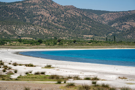 Turquoise colored Salda Lake located in Burdur Turkey. Turkish name Salda Lake