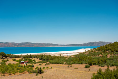 Turquoise colored Salda Lake located in Burdur Turkey. Turkish name Salda Lakeの写真素材