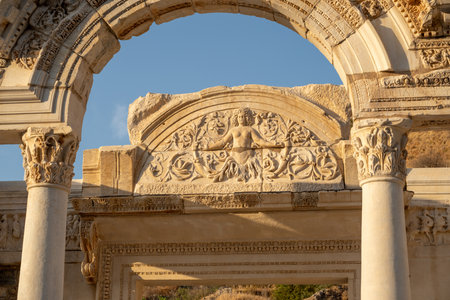 Temple of Hadrian in the ancient city of Ephesus in Kusadasiの写真素材