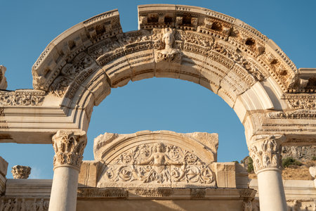 Temple of Hadrian in the ancient city of Ephesus in Kusadasiの写真素材