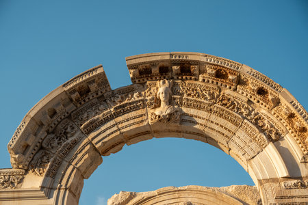 Temple of Hadrian in the ancient city of Ephesus in Kusadasiの写真素材