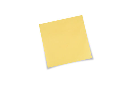 Top view of yellow sticky note paper on white background