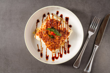 Delicious homemade Lasagna or Lasagne, classic Italian Cuisineの写真素材