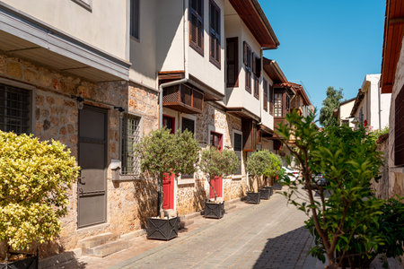 Old Ottoman houses in the narrow streets of Antalya Old Town Kaleici districtの写真素材
