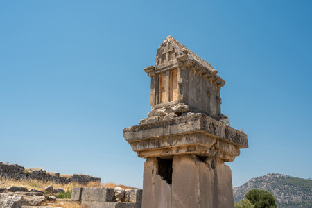The ancient city of Xanthos, located in the Kas district of Antalya. The tomb monument and ruins of the ancient city of Xanthos - Letoonの写真素材