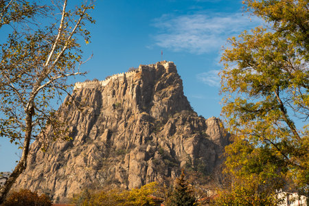 Traditional Afyonkarahisar houses and Afyon Castle in Afyonkarahisar Turkeyの写真素材