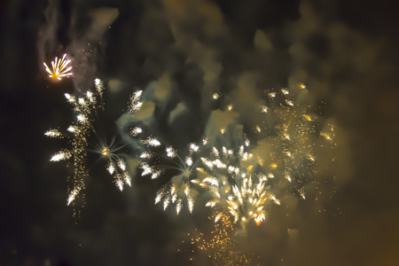 blue bright blurred fireworks effect abstract colorful background holiday celebration の写真素材