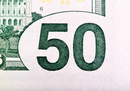 Close-up of a fifty dollar bill.の写真素材