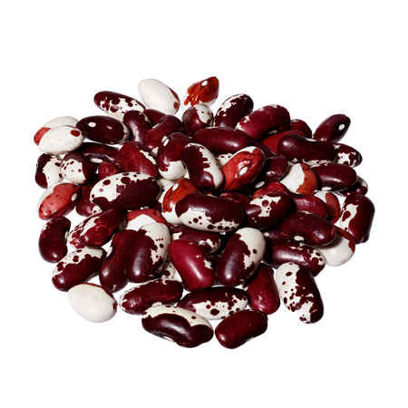 Mottled haricot legumes beans , isolated on white background.