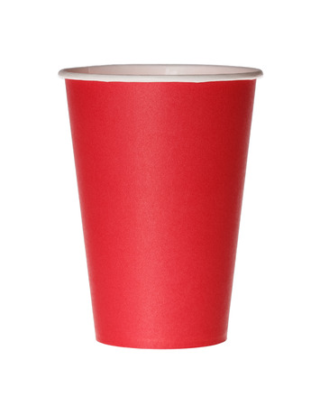 Red paper cup isolated on white.の写真素材