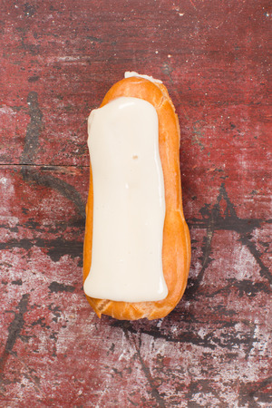 Sweet dessert on red background. Traditional French dessert.