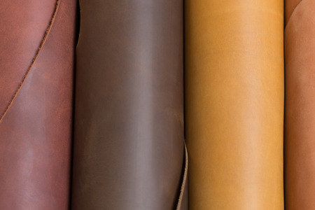 Close up of brown and light brown leather rolls, High resolution photo.の写真素材