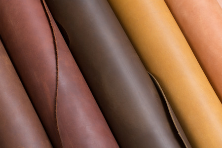 Close up of some beige leather rolls. High resolution photo.の写真素材