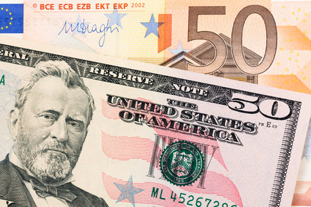 Close up of dollar and euro banknotes. High resolution photo.の写真素材