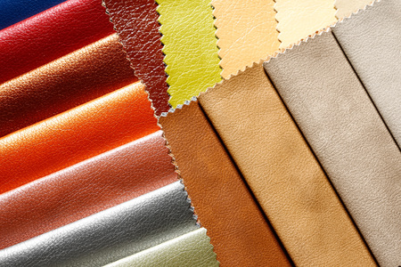 Shiny contrast leatherette background in samples. High resolution photo.の写真素材