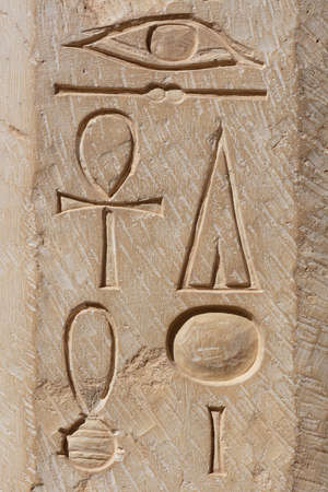 Engraved figure on the ancient wall in the Hatshepsut Temple, egyptian marks