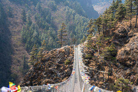 Unique bridge between the mountains, new photo in Nepal.の写真素材