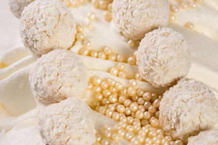 Delicious coconut and candies close-up.の写真素材