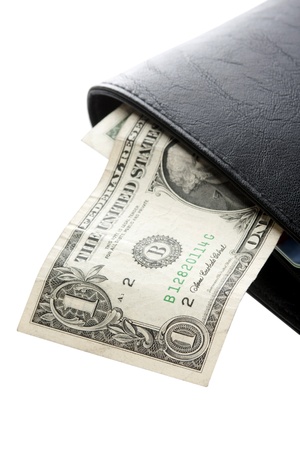 a single dollar in a walletの写真素材