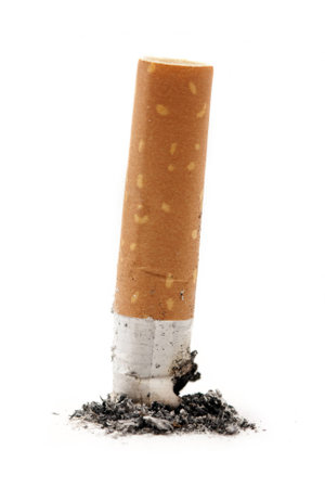 cigarette butt on whiteの写真素材
